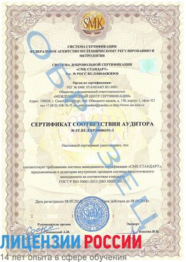 Образец сертификата соответствия аудитора №ST.RU.EXP.00006191-3 Коркино Сертификат ISO 50001